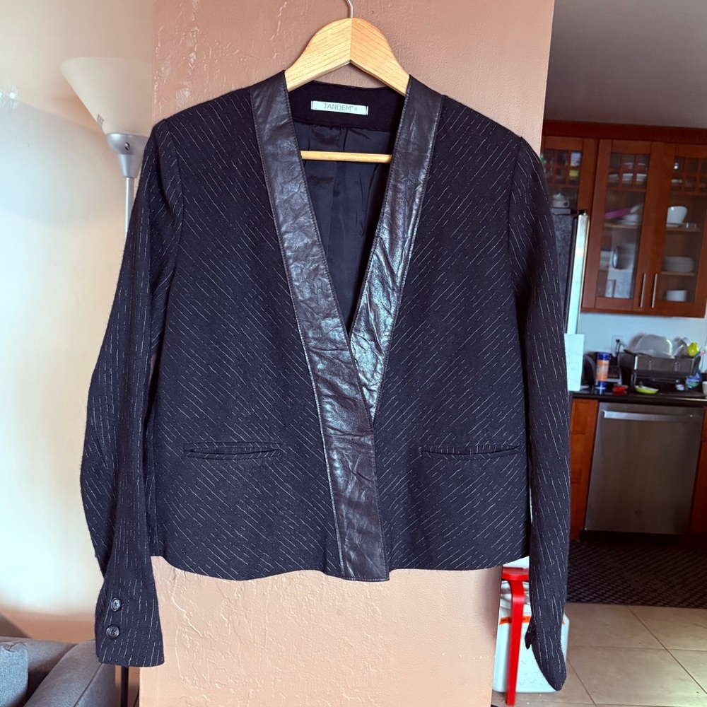 TANDEM Wool Blend + Leather Trim Jacket (Size S)